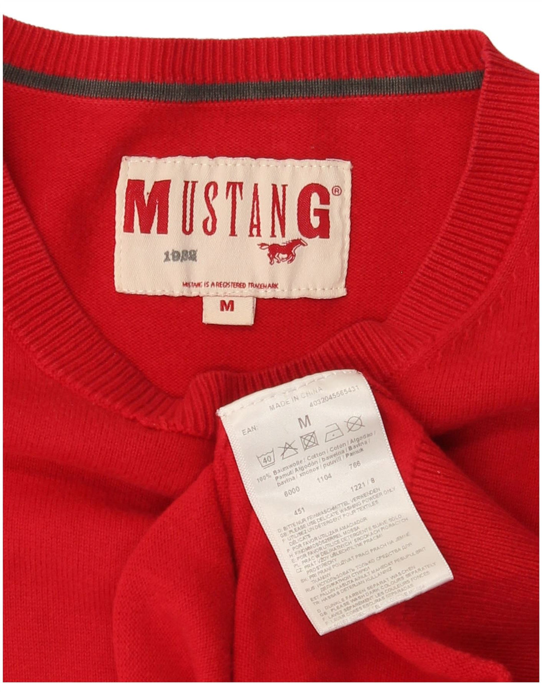 Mustang Herren-Pullover mit Rundhalsausschnitt, mittelrote Baumwolle