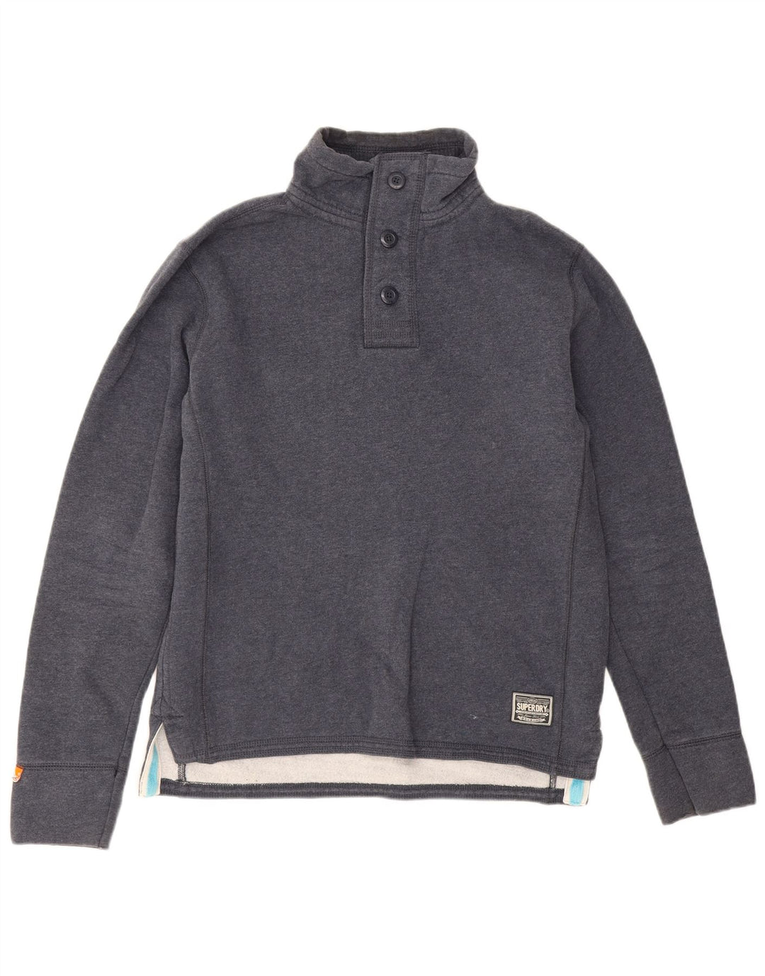 Superdry Herren-Sweatshirt mit Knopfkragen, groß, marineblaue Baumwolle