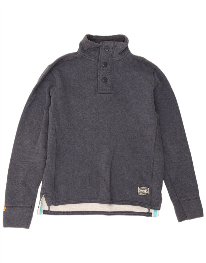 Superdry Herren-Sweatshirt mit Knopfkragen, groß, marineblaue Baumwolle