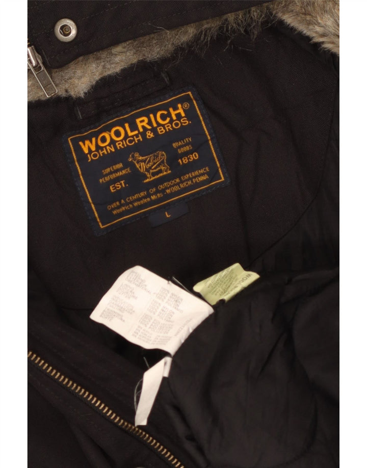 Woolrich Herren-Bomberjacke mit Kapuze, UK 40, großes schwarzes Nylon