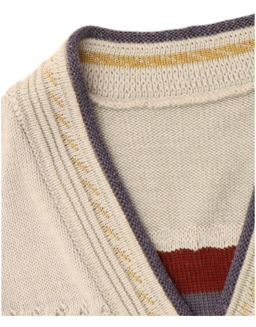 Vintage Herren Pullover mit V-Ausschnitt XL Weiß Geometrisch