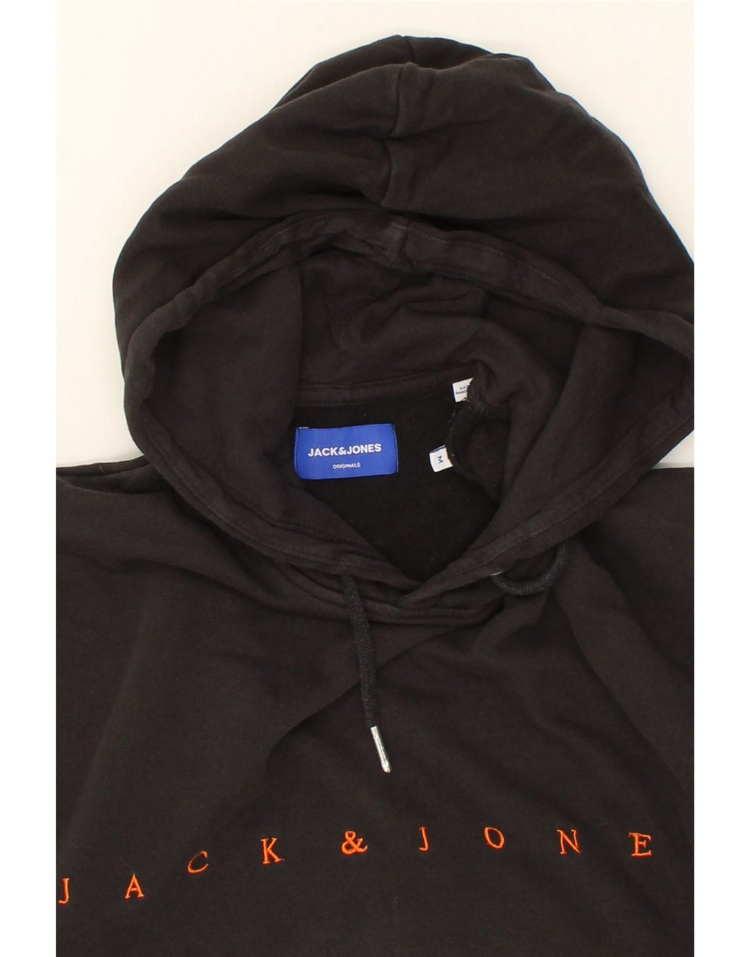 JACK & JONES Mens Graphic Hoodie Jumper Medium Black Cotton Vintage Jack & Jones and Second-Hand Jack & Jones from Messina Hembry 