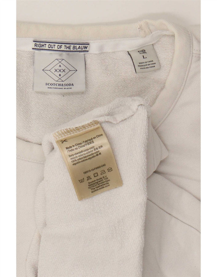 Scotch & Soda Herren-Sweatshirt mit Grafik, Größe L, aus weißer Baumwolle