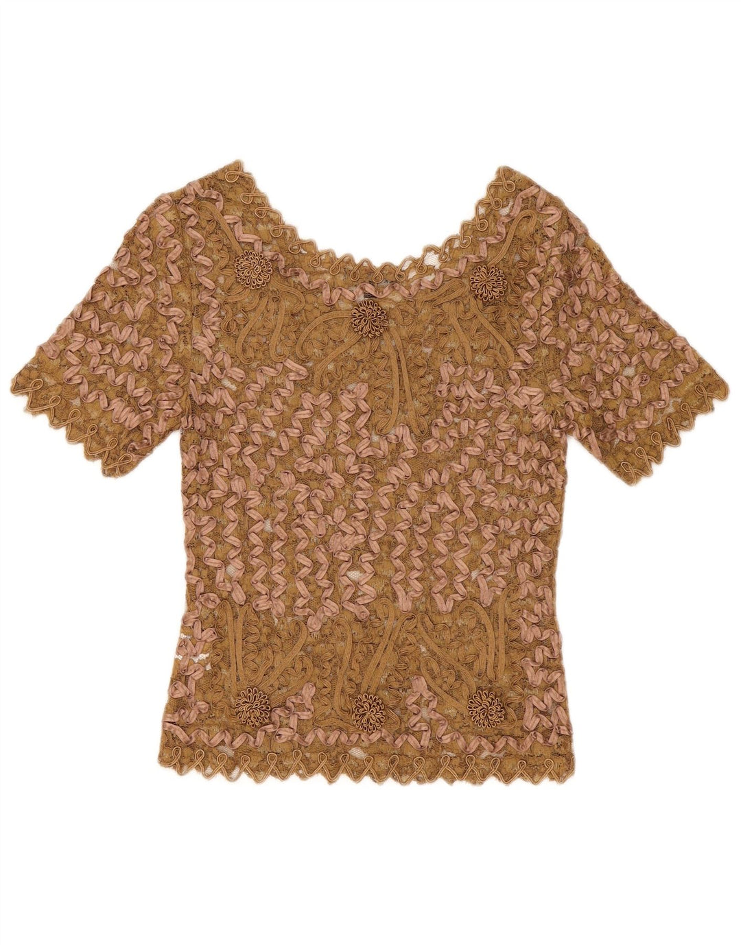 Sky Design Damen-Spitzenblusenoberteil US 1 XS Beige geblümtes Polyester