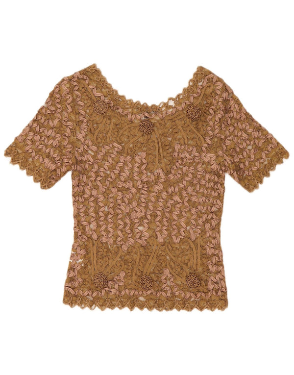 Sky Design Damen-Spitzenblusenoberteil US 1 XS Beige geblümtes Polyester