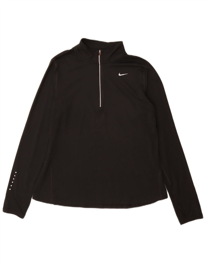 Nike Damen Dri Fit Zip Neck Pullover Trainingsanzug Top UK 16 Large Schwarz