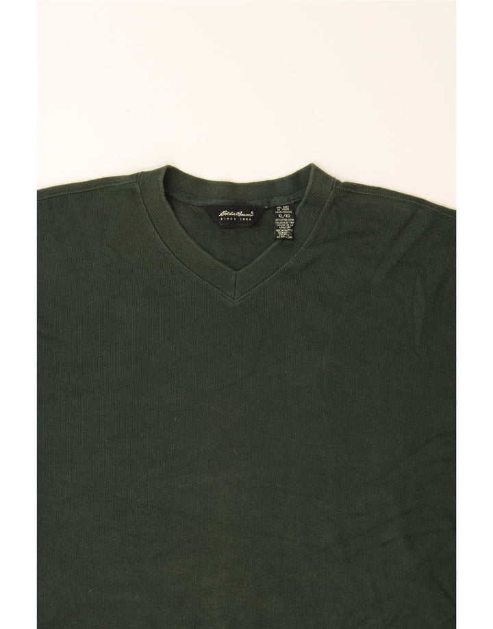EDDIE BAUER Mens V-Neck Jumper Sweater XL Green Cotton Vintage Eddie Bauer and Second-Hand Eddie Bauer from Messina Hembry 