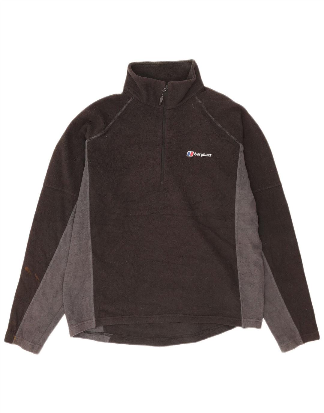 Berghaus Herren-Fleecepullover mit Reißverschluss am Hals, großes schwarzes Farbblock-Polyester