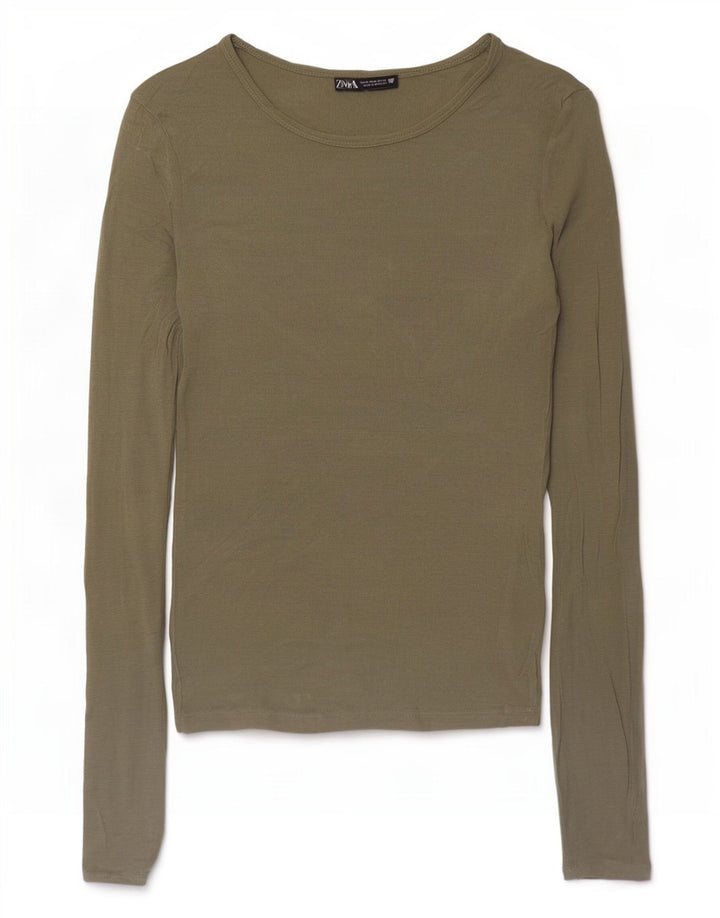 Zara Damen Top Langarm UK 12 Medium Khaki