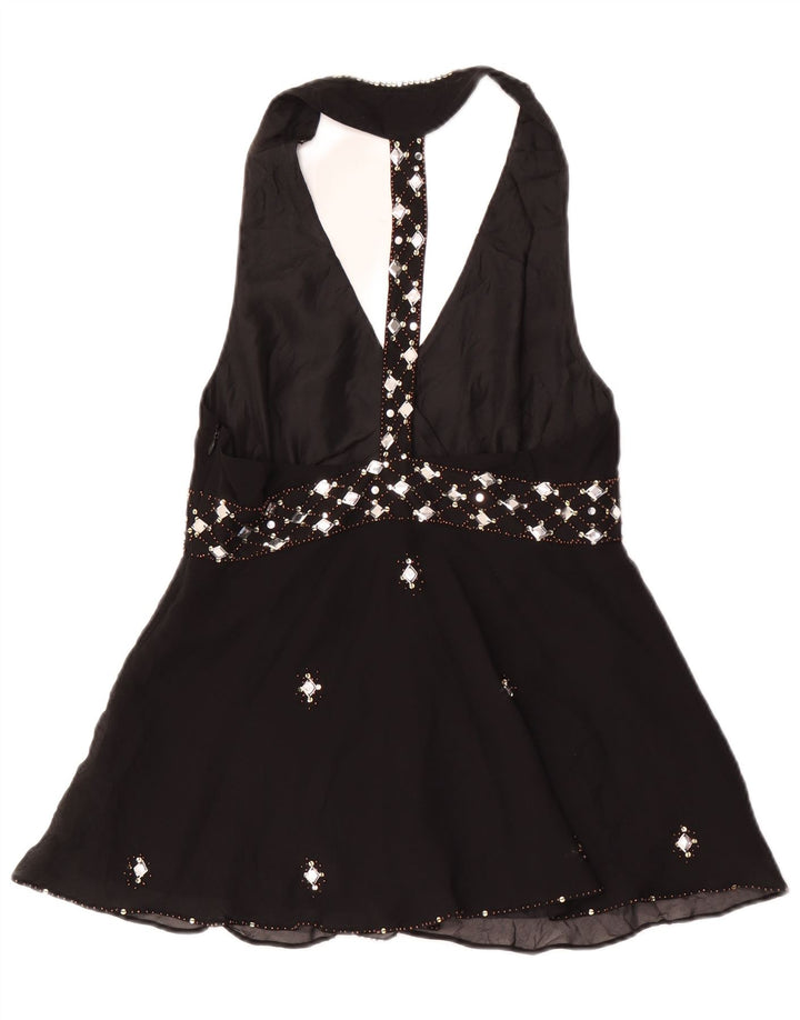 Oasis Damen Neckholder-Top UK 12 Mittelschwarze Seide