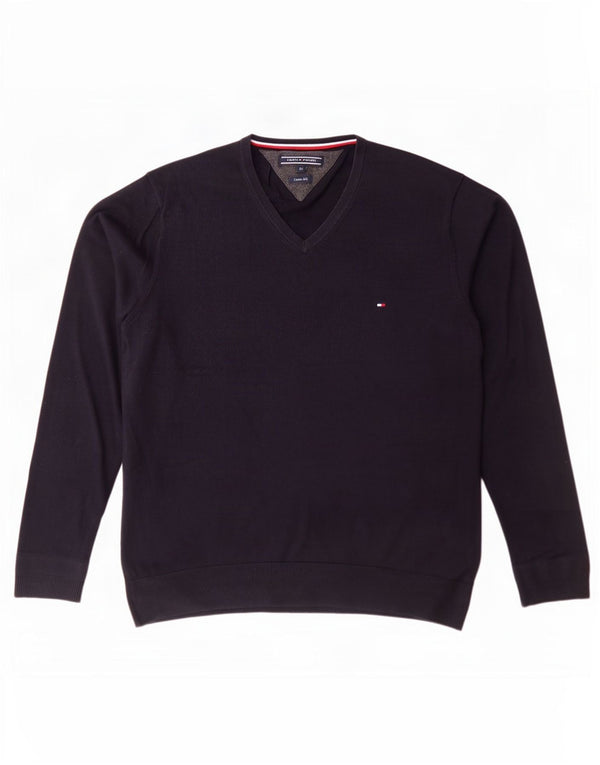 Tommy Hilfiger Herren-Pullover mit V-Ausschnitt, XL, marineblaue Baumwolle