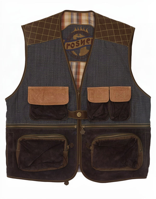 Rosner Herren-Utility-Gilet UK 40, groß, blaue Farbblock-Baumwolle