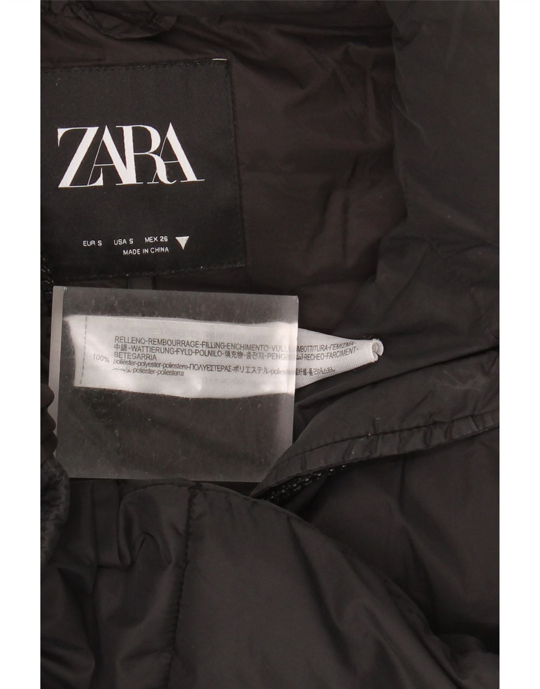 Zara Damen-Kapuzen-Übergröße, wattierte Weste, UK 10, Größe S, Schwarz, Polyester