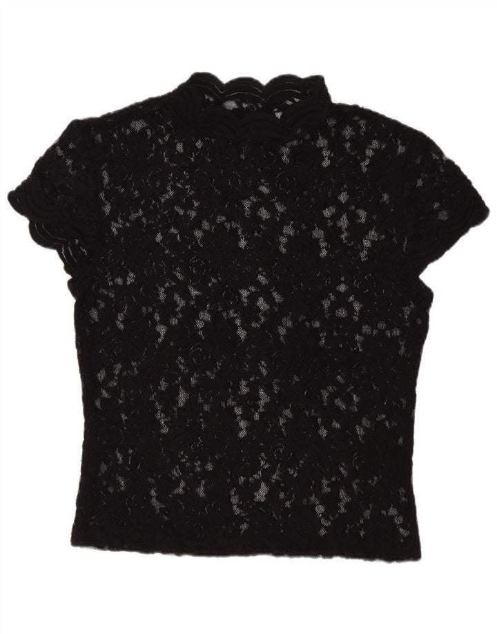 Zara Damen Crop Lace Bluse Top UK 12 Mittelschwarz geblümt