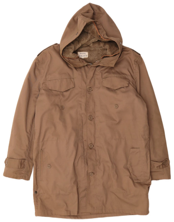 Vintage Herren Militär Kapuzen Sherpa Parka Jacke IT 56 3XL Braun Acryl