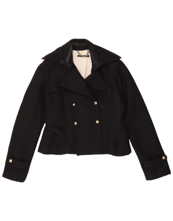 ELISABETTA FRANCHI Damen Celyn B Pea Coat IT 46 Große schwarze Schurwolle