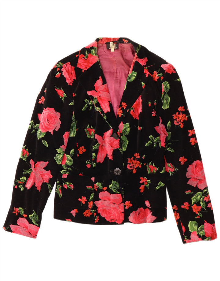 Madeleine Damen-Blazer aus Samt mit 2 Knöpfen, UK 14, Mittelschwarz mit Blumenmuster