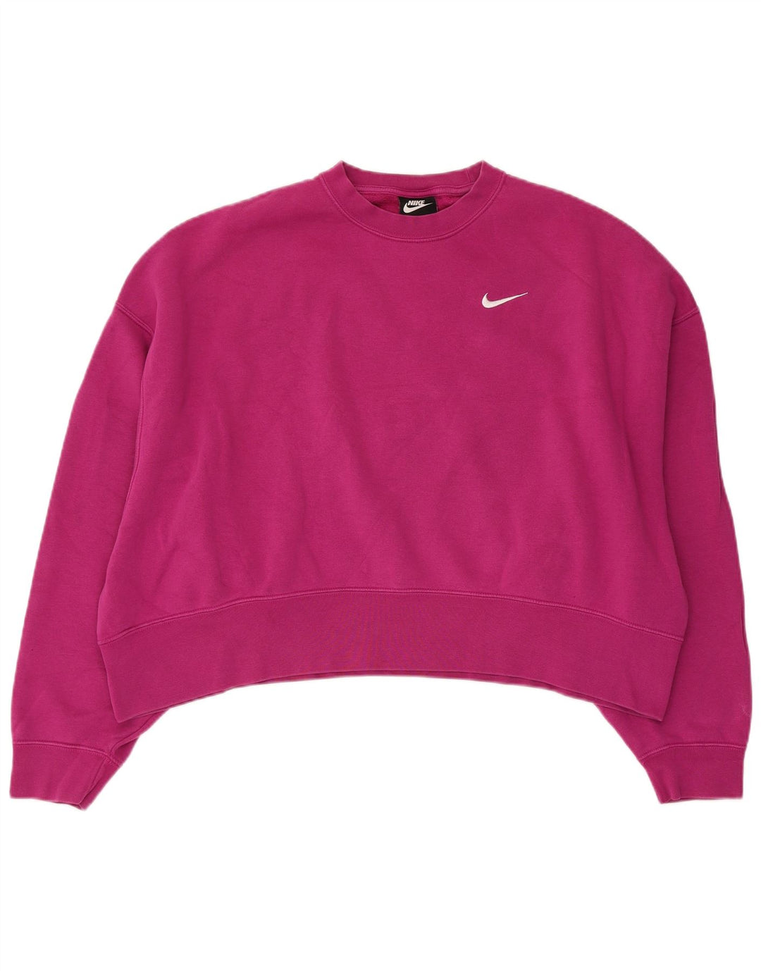 NIKE Womens Crop Oversized Sweatshirt Pullover UK 14 Mittelrosa Baumwolle