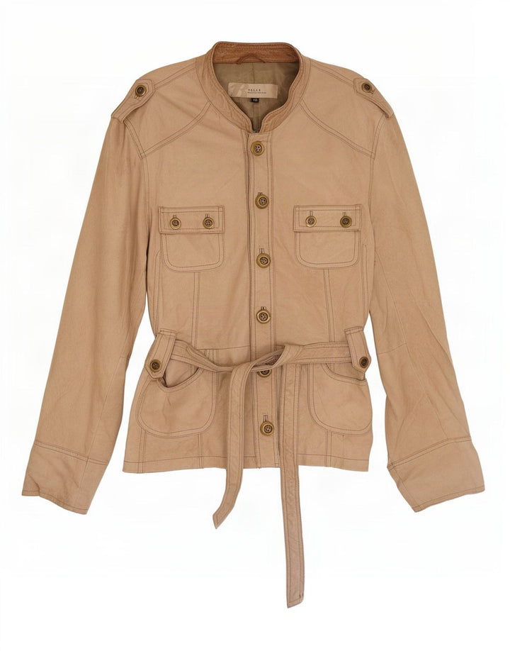 Vintage Damen Militärlederjacke IT 48 XL Beige