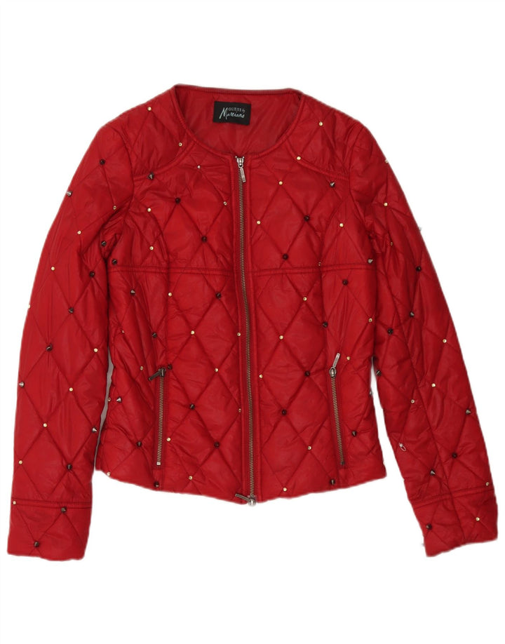 Guess By Marciano Damen Steppjacke IT 42 Mittelrot geflecktes Polyamid