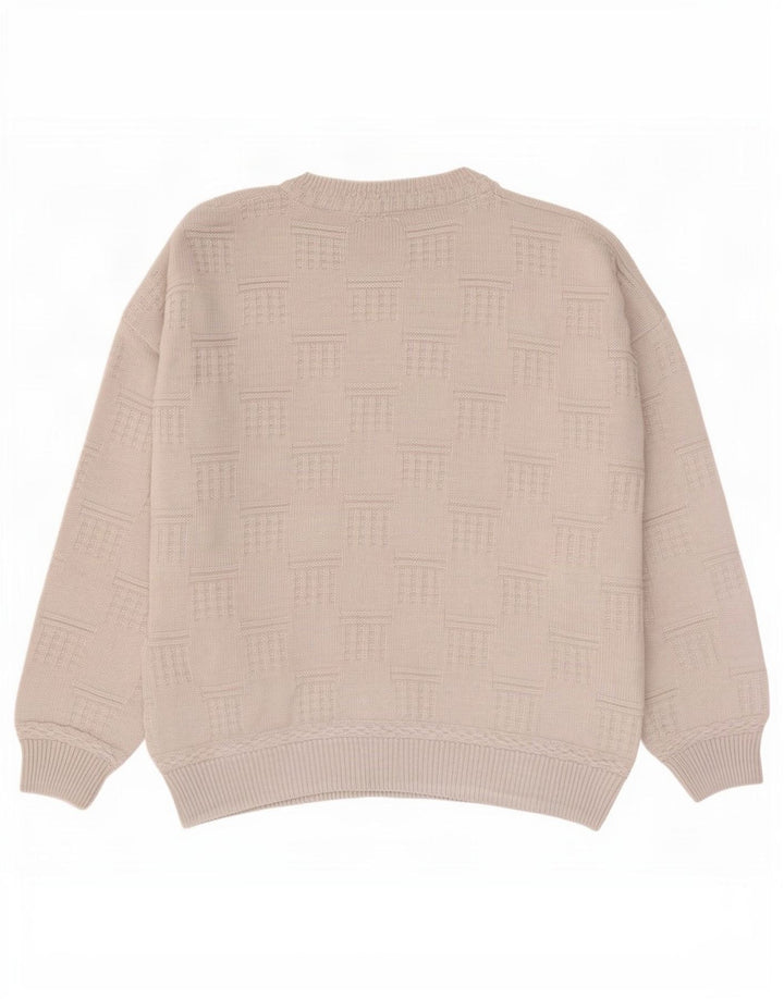 Paco Calvari Herren-Pullover mit Rundhalsausschnitt, Größe 50/52, mittelweiß, geometrisch