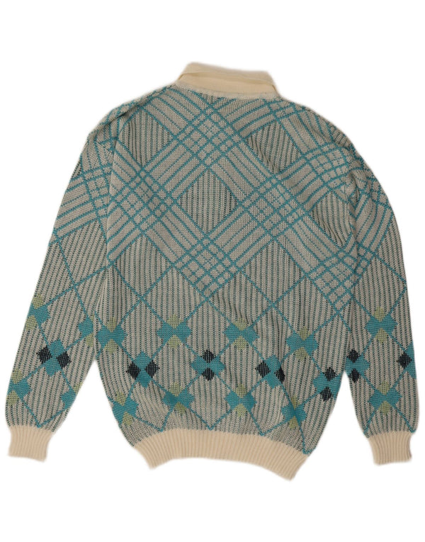 Vintage Herren Rollkragenpullover Mittelblau Geometrisch