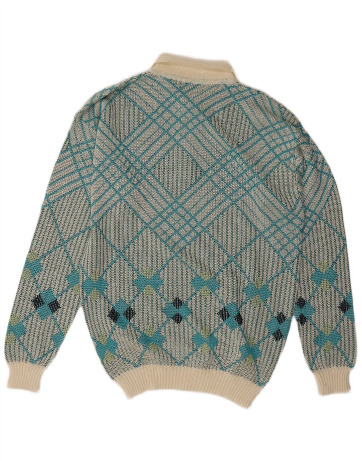 Vintage Herren Rollkragenpullover Mittelblau Geometrisch