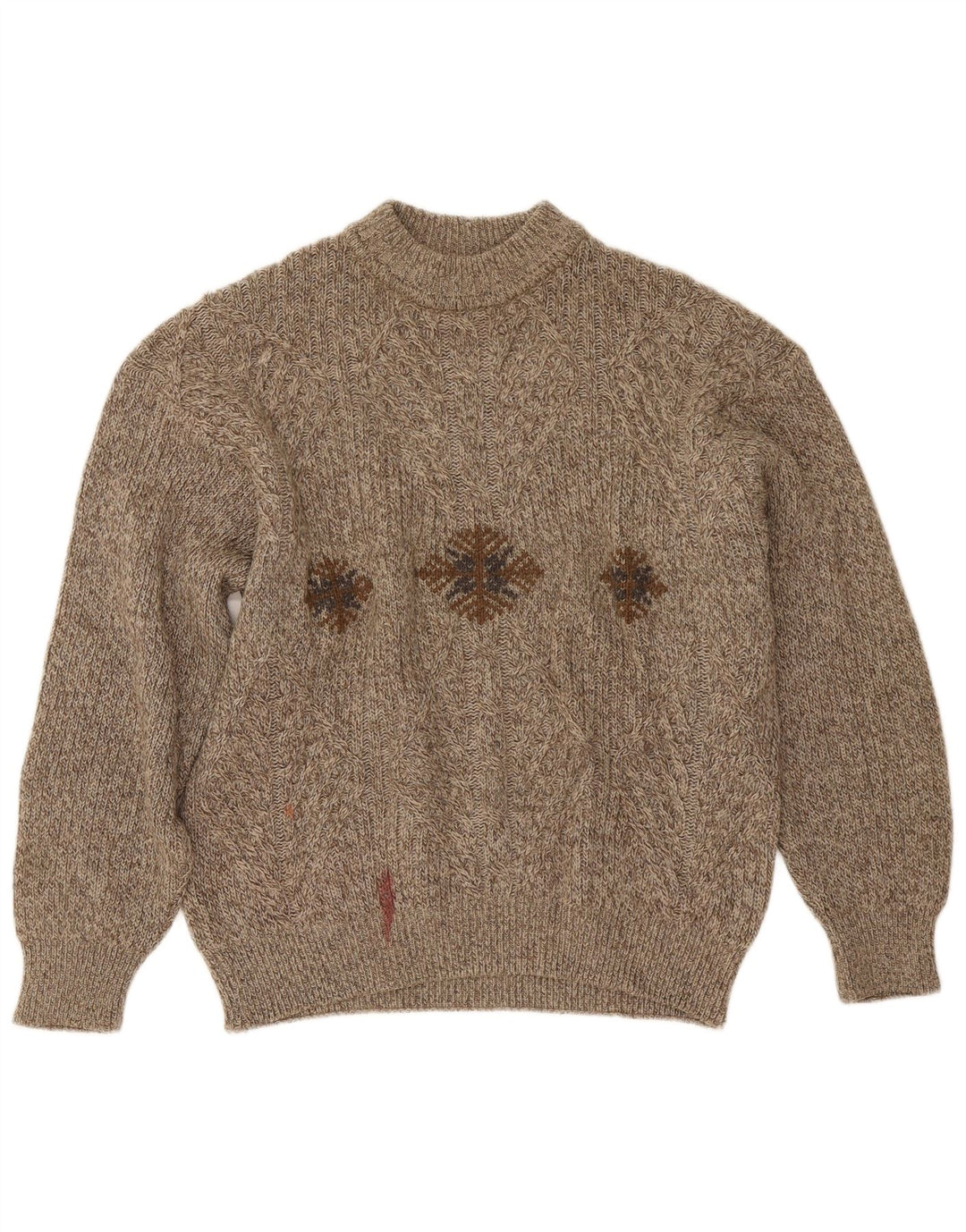 Cacharel Herren-Pullover mit Rundhalsausschnitt, Größe L, Beige, Fair Isle