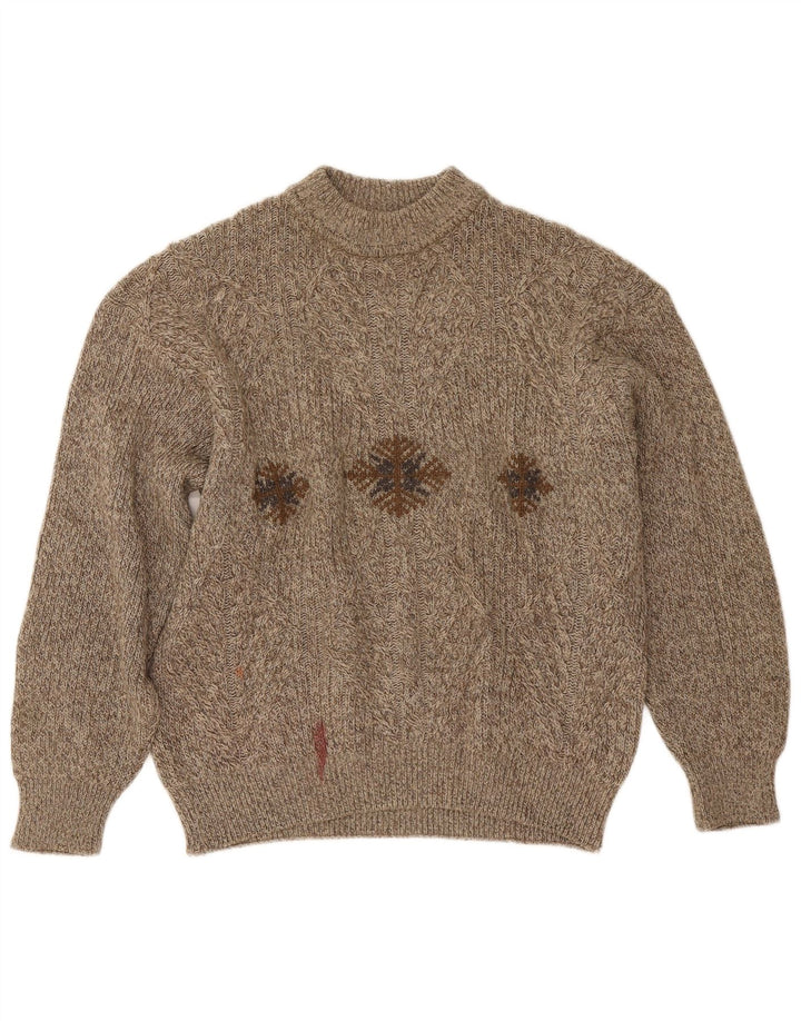 Cacharel Herren-Pullover mit Rundhalsausschnitt, Größe L, Beige, Fair Isle