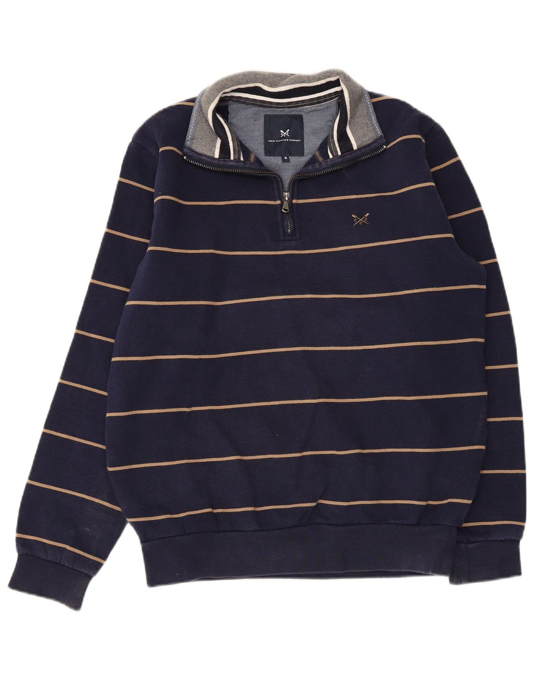 CREW CLOTHING Herren-Sweatshirt mit Reißverschluss am Hals, Größe S, Marineblau gestreift
