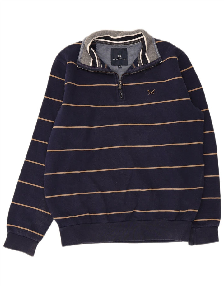CREW CLOTHING Herren-Sweatshirt mit Reißverschluss am Hals, Größe S, Marineblau gestreift