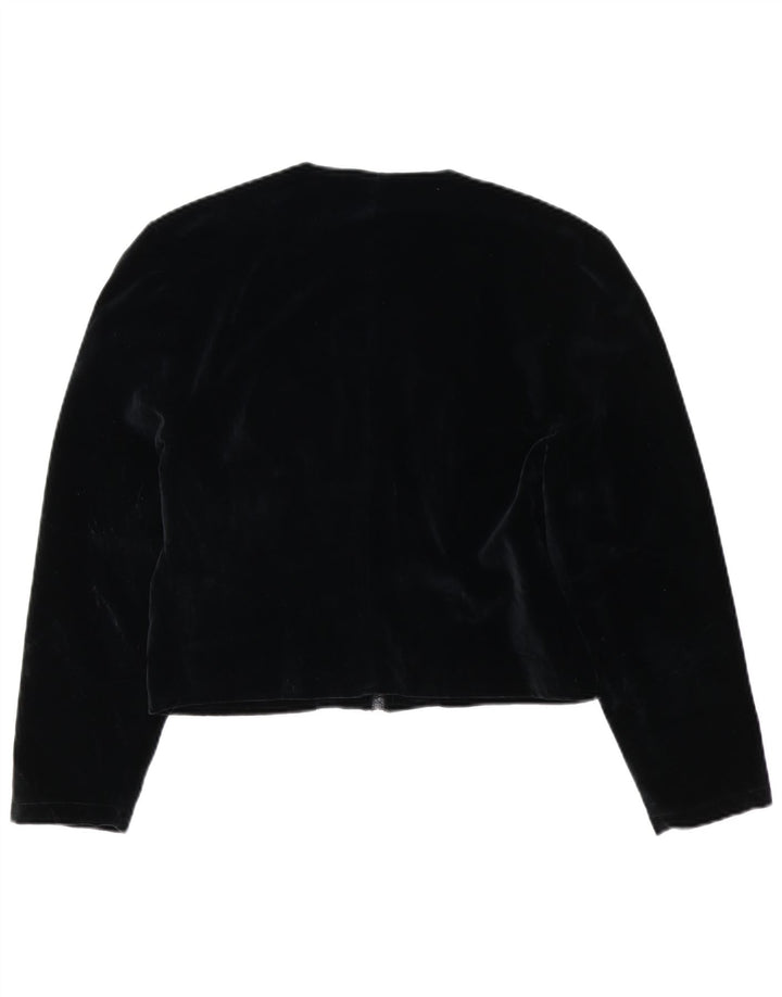 Vintage Damen Crop Samt Blazer Jacke UK 14 Mittelschwarze Baumwolle