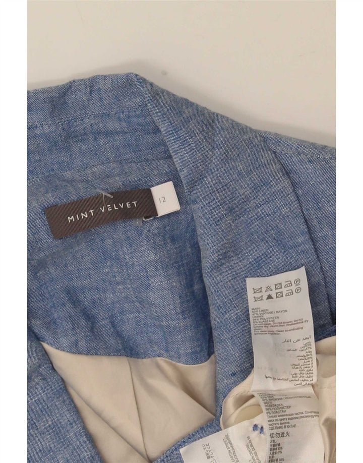 MINT VELVET Damen-Blazerjacke mit 1 Knopf, UK 12, Mittelblaues Leinen