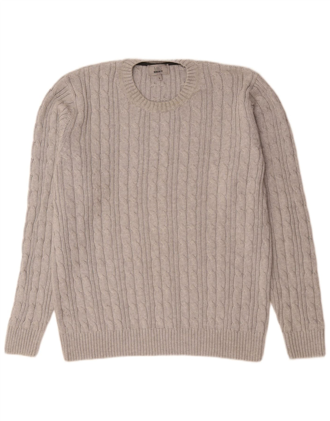 Marks & Spencer Herren-Pullover, reguläre Passform, Rundhalsausschnitt, Größe L, Grau, Baumwolle