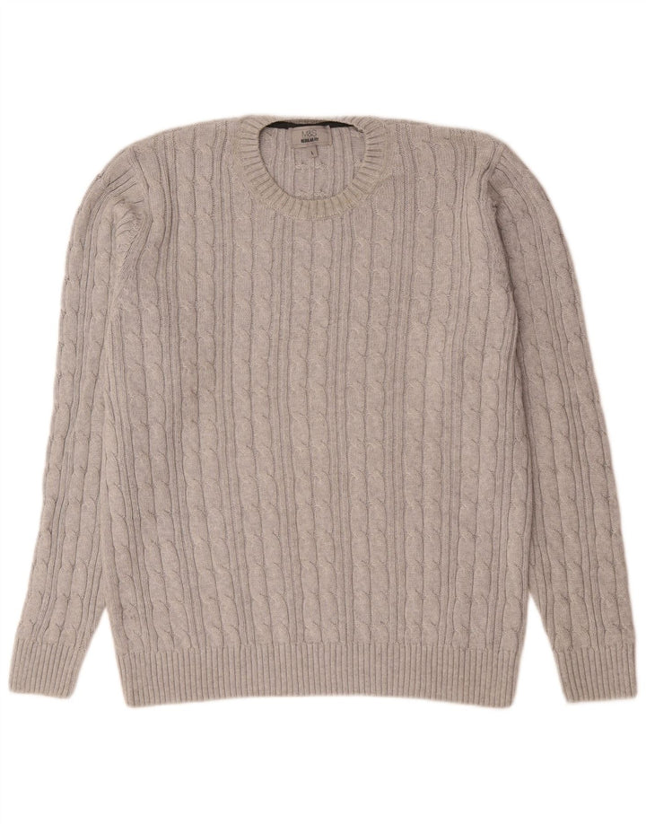 Marks & Spencer Herren-Pullover, reguläre Passform, Rundhalsausschnitt, Größe L, Grau, Baumwolle