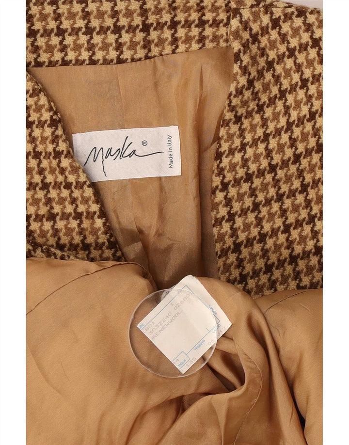Maska Damen-Blazer mit 3/4-Ärmeln, IT 44, Mittelbeige mit Hahnentrittmuster