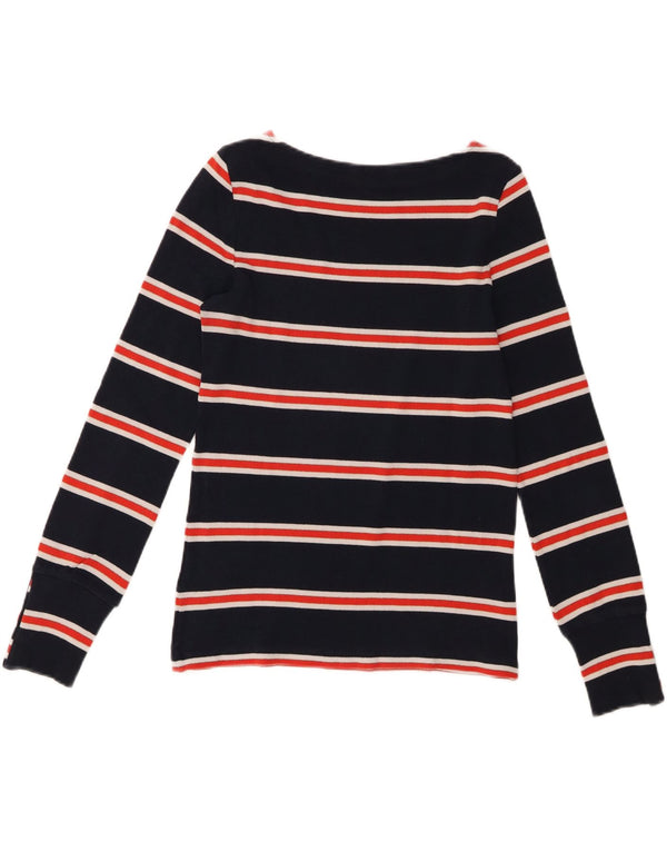 Tommy Hilfiger Womens Top Long Sleeve UK 12 Medium Navy Blue Striped Cotton