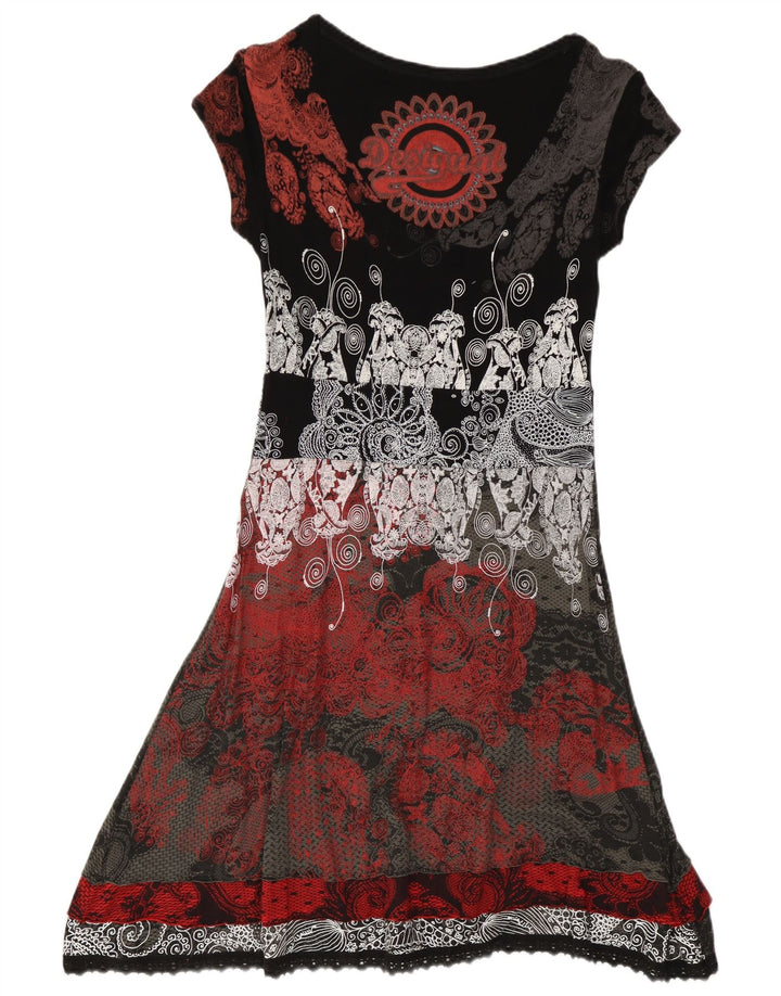Desigual Damen A-Linien-Kleid UK 12 Mittelschwarz geblümt
