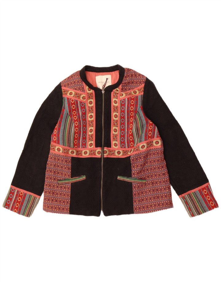 Monsoon Damen Blazer Jacke UK 18 XL Schwarz Fair Isle Baumwolle