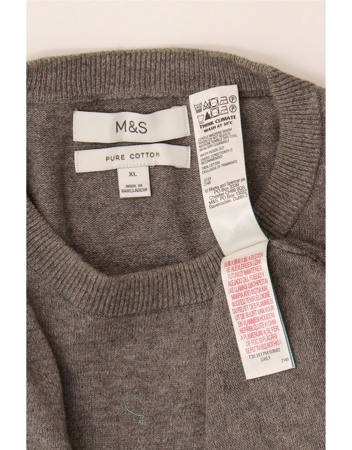 Marks & Spencer Herren-Pullover mit Rundhalsausschnitt, XL, graue Baumwolle