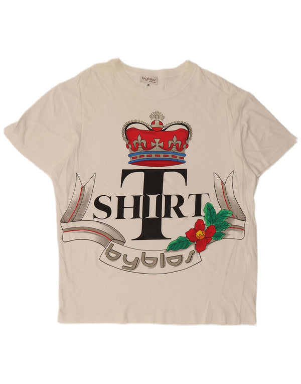 Byblos Damen Grafik-T-Shirt-Oberteil UK 14 Medium Weiß