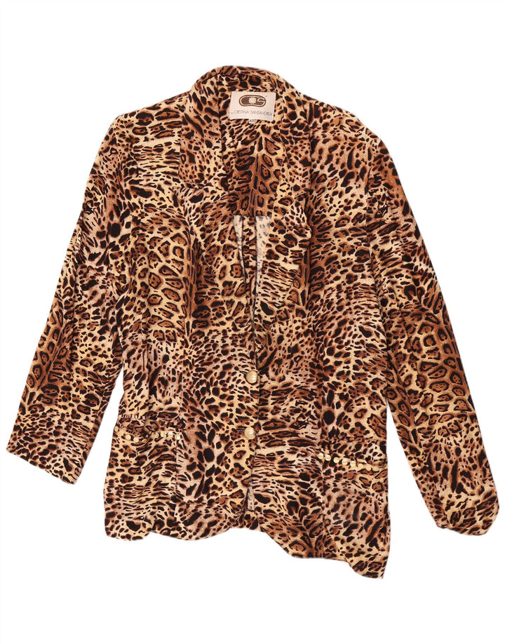 Vintage Damen 2-Knopf-Blazerjacke IT 48 XL Braune Viskose mit Animal-Print