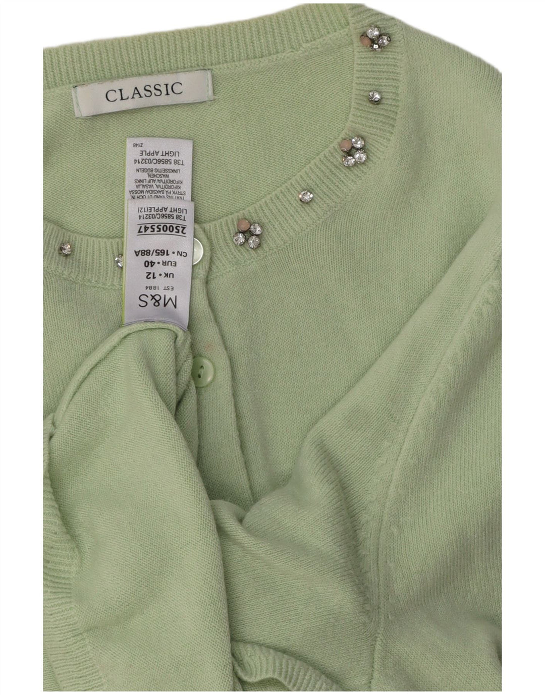 MARKS & SPENCER Klassischer Damen-Cardigan-Pullover UK 12 Mittelgrünes Acryl