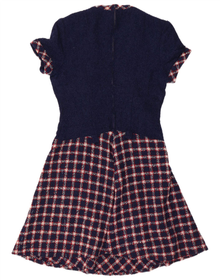 VINTAGE Damen A-Linien-Kleid UK 12 Medium Navy Blue Check
