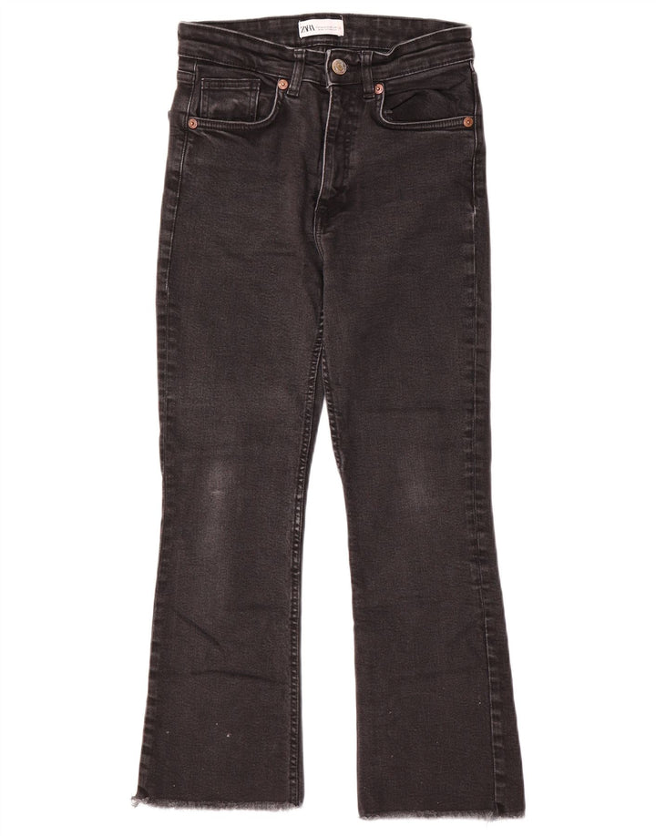 Zara Damen Crop Bootcut Jeans EU 38 Small W28 L25 Schwarz