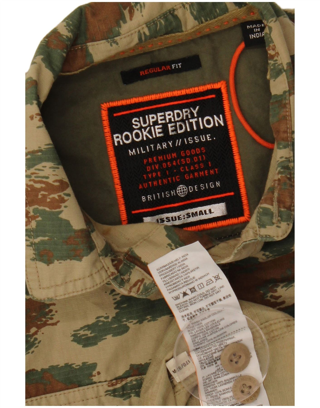 SUPERDRY Herren-Hemd, kurzärmelig, normale Passform, klein, Khaki, Camouflage, Baumwolle