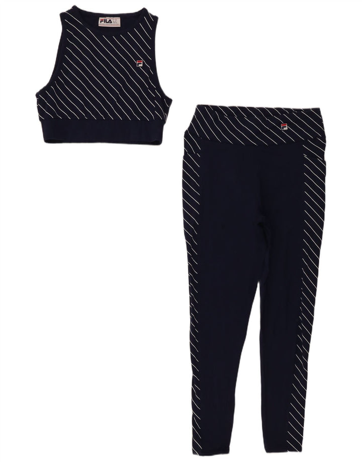 Fila Damen 2-teiliges Set UK 12 Mittelmarineblau gestreifte Baumwolle
