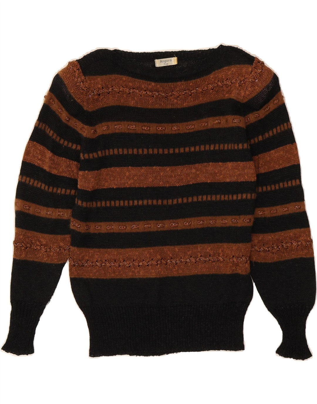 ANGORA PLUS Womens Boat Neck Jumper Sweater EU 38 Medium Brown Striped Vintage Angora Plus and Second-Hand Angora Plus from Messina Hembry 
