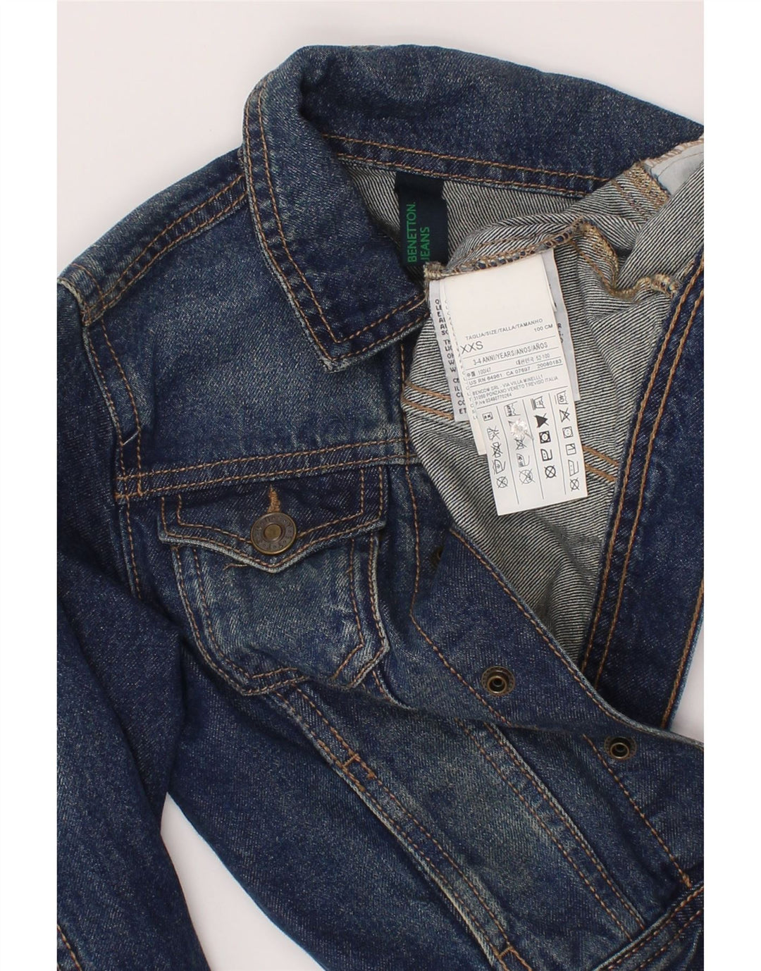 Benetton Jungen-Jeansjacke, 3–4 Jahre, 2XS, blaue Baumwolle