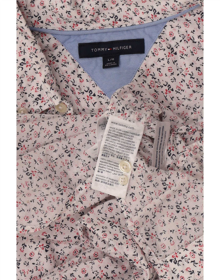 Tommy Hilfiger Herrenhemd, groß, weiße Baumwolle mit Blumenmuster
